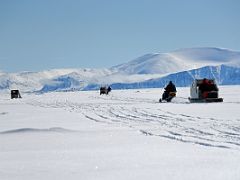 06B Ski-Doos Lead Qamutiik Sleds To Look For Polar Bears With Baffin Island On Day 4 Of Floe Edge Adventure Nunavut Canada